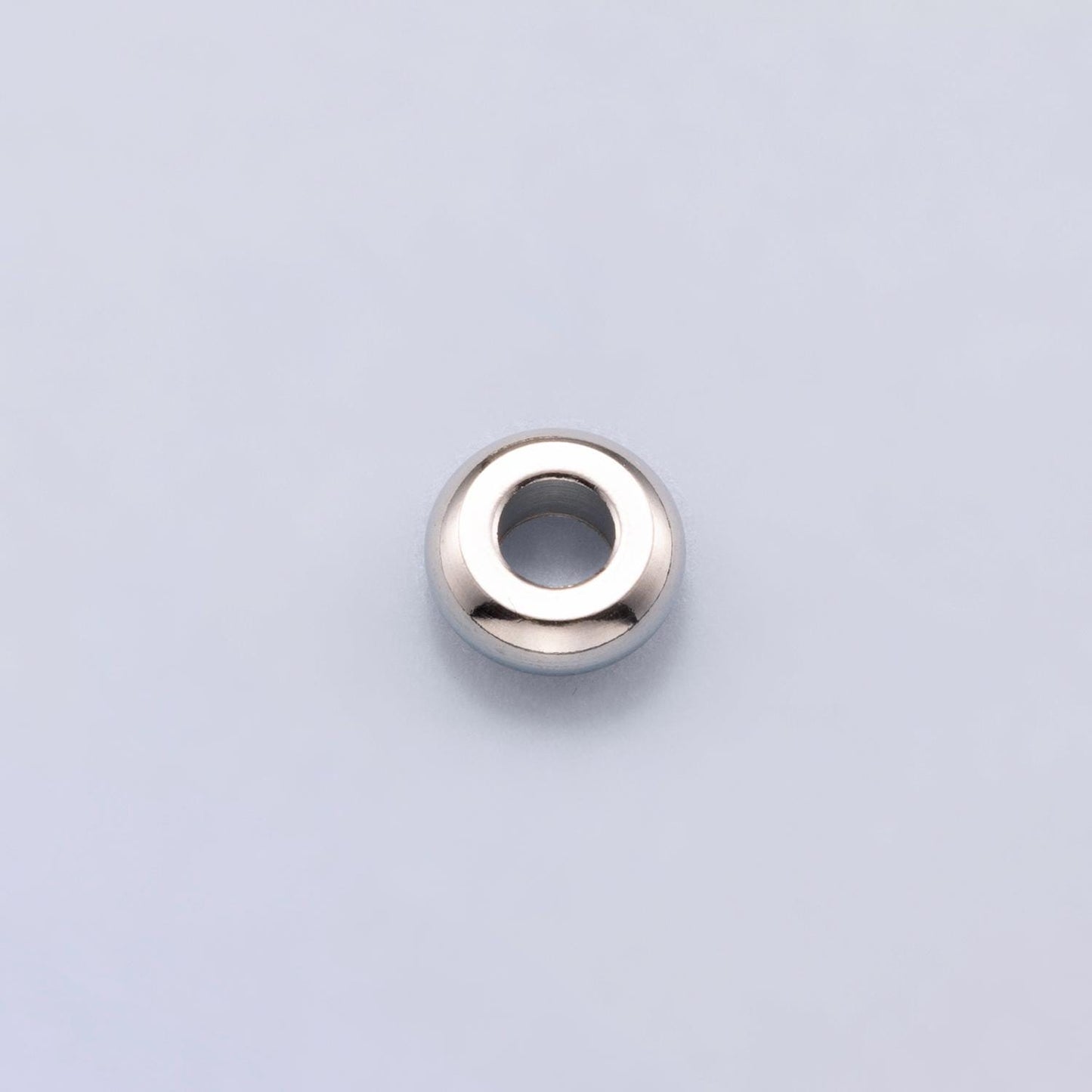 Rhodium Plated 8mm Plain Spacer Rondelle Beads Round Bubble Pendant High Polish Circle Jewelry Dainty Bead Bracelet | Findings-00164