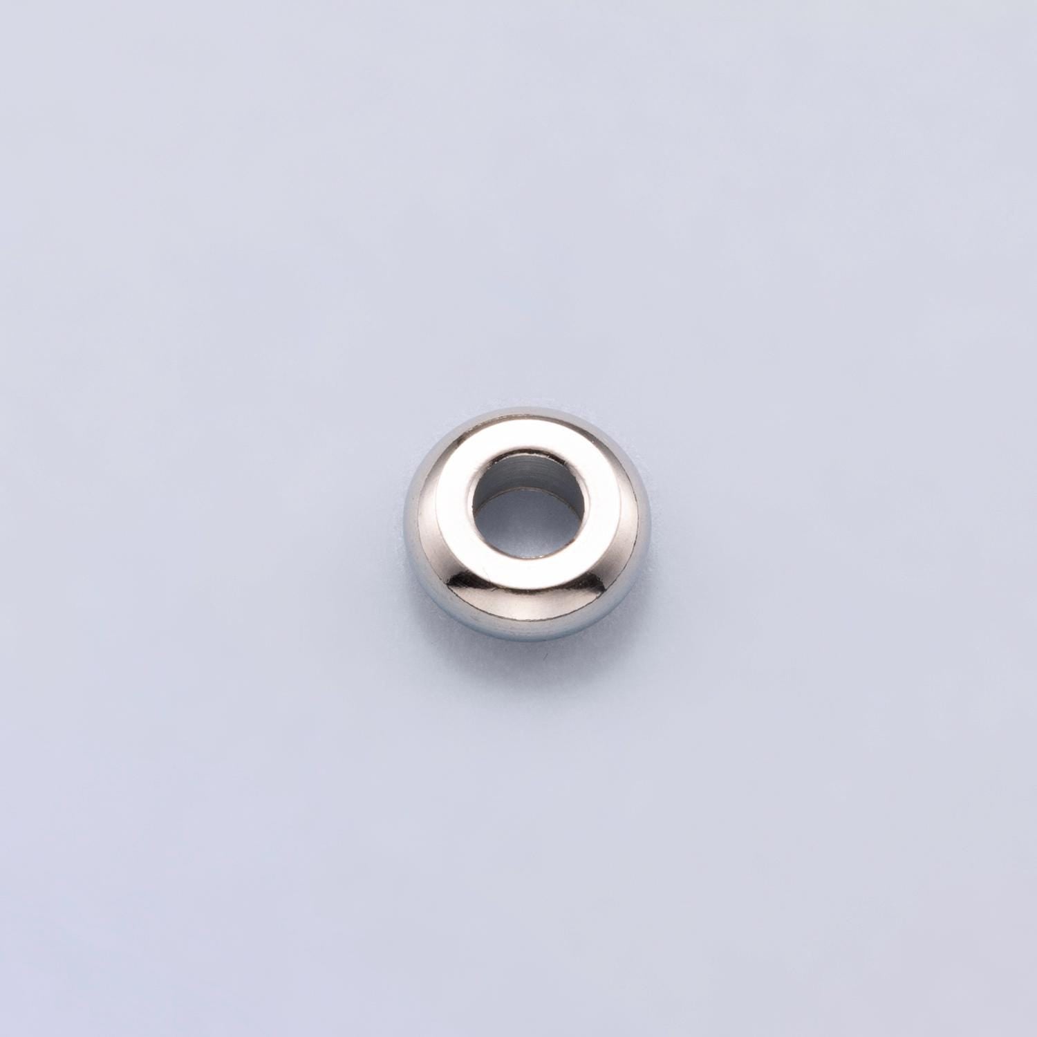 Rhodium Plated 8mm Plain Spacer Rondelle Beads Round Bubble Pendant High Polish Circle Jewelry Dainty Bead Bracelet | Findings-00164
