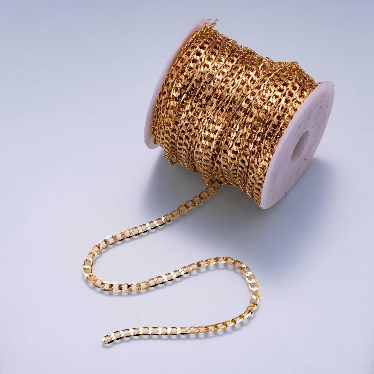 24k Gold Filled 4.6mm Curb Chain by Yard Wholesale Bulk Dainty Gold Layering DIY Jewelry Supply for Necklace Bracelet Making | ROLL-01869