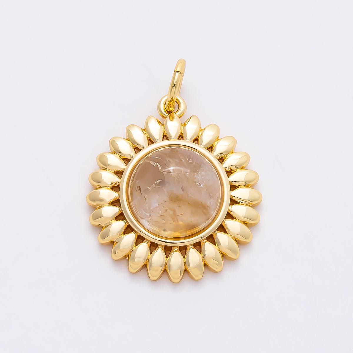 16k Gold Filled 22mm Sunflower Charm Rutilated Quartz Celestial Pendant Sunburst Medallion Summer Jewelry Necklace DIY Supply | CHARMS-00765