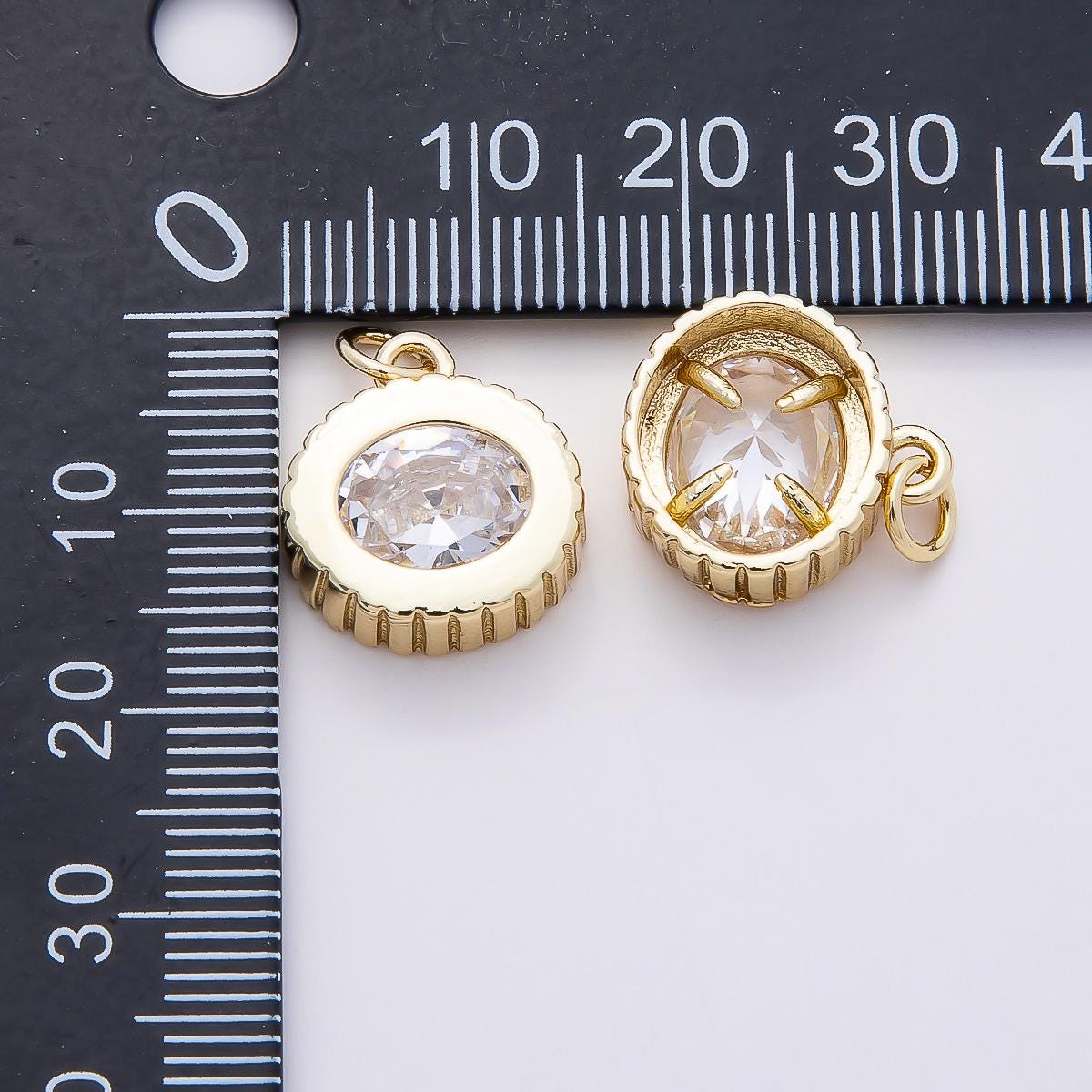 16k Gold 16mm Oval Crystal Pendant Ribbed Edged Coin Charm Dainty Solitaire Necklace Minimalist Birthday Gift for Her | CHARMS-00758