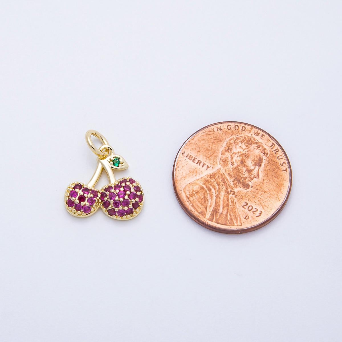 Mini gold Cherry charm for bracelet necklace earring supply with Micro Pave Fruit Charms-00654