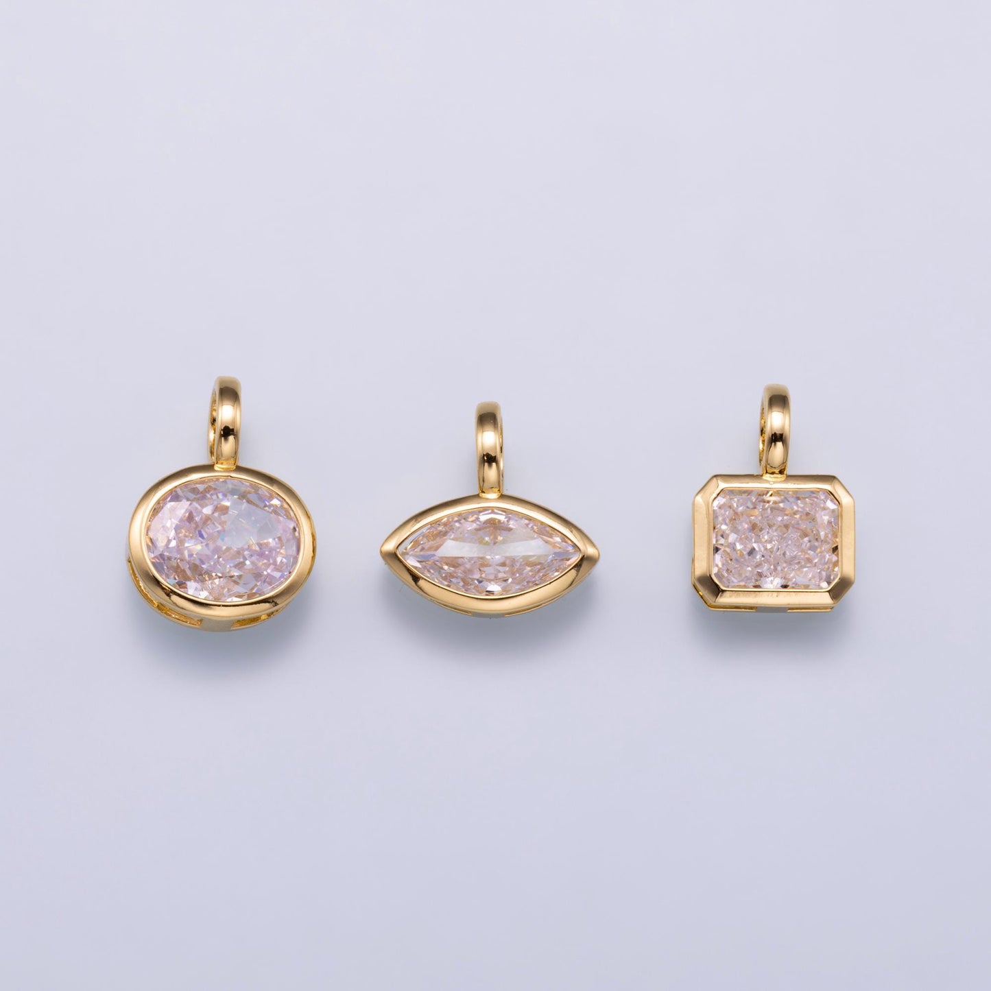 14k gold filled Clear Cz Eye Rectangle Oval bezel Charm Geometric pendant for Drop Jewelry Collar Cord Necklace Supply | Charms-751