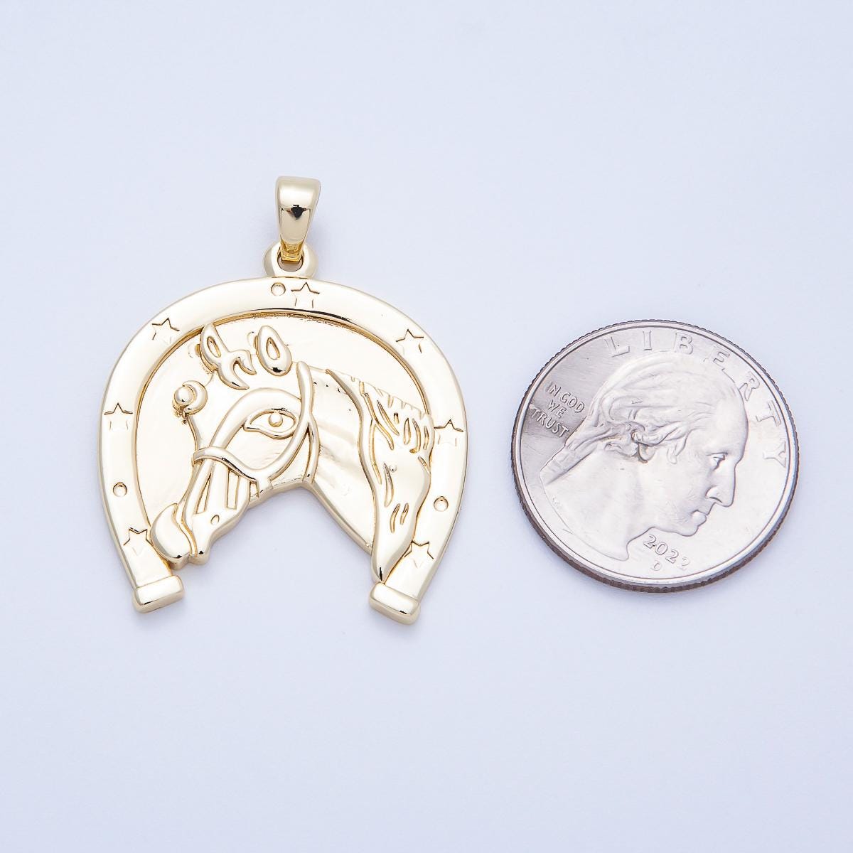 16K Gold Filled 35mm Lucky Horseshoe Medallion Horse Pendant Equestrian Jewelry Gift for Horse Lovers DIY Supply Necklace | Charms-00649
