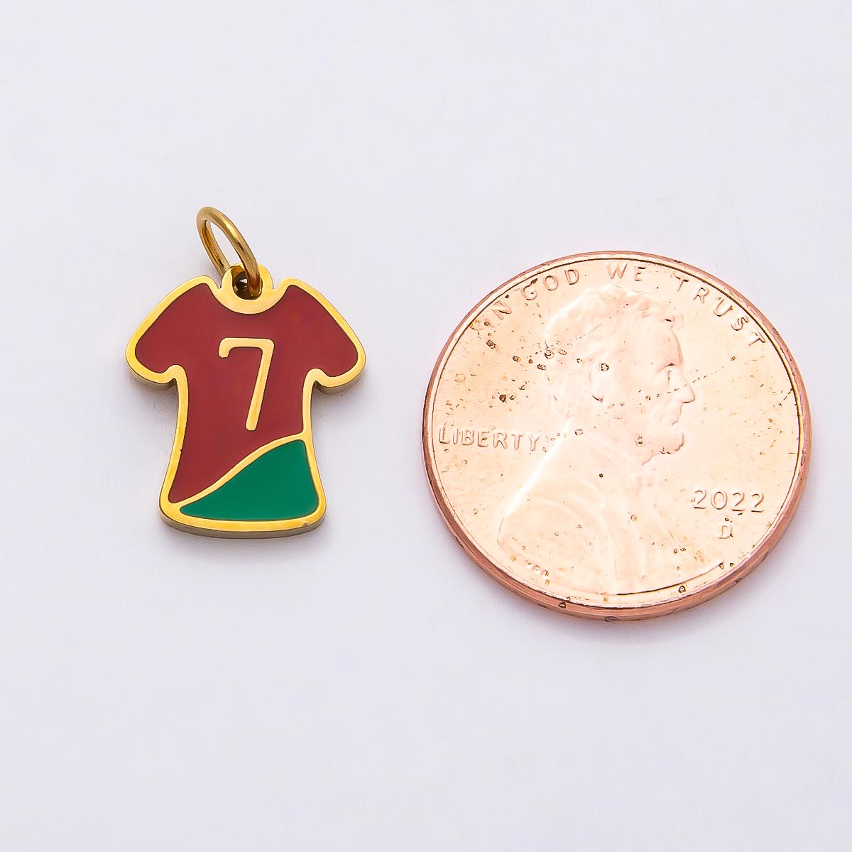 18k Stainless Steel 14mm Portugal Soccer Jersey Charm Enamel Pendant Football Shirt Number 7 Charm Add On Sport Lover Gift | CHARMS-00794
