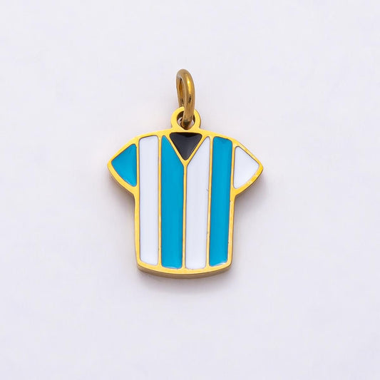 18k Stainless Steel 14mm Argentina Soccer Jersey Charm Painted Enamel Blue White Striped Pendant Football Sports Fan Gift | CHARMS-00795