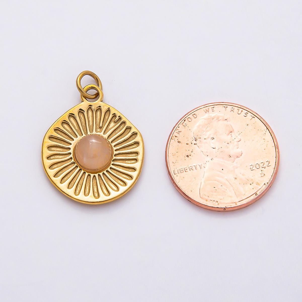 18k Stainless Steel 21mm Gold Sunburst Charm Celestial Moonstone Pendant Medallion Coin Dangle Boho Layering Necklace Supply | CHARMS-00800
