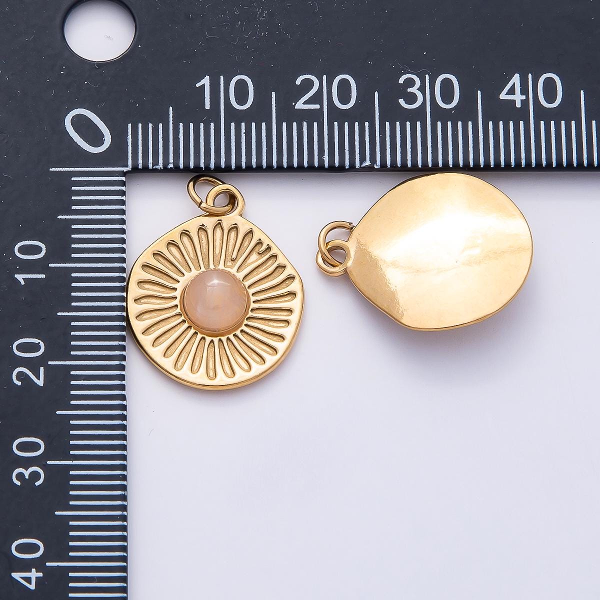 18k Stainless Steel 21mm Gold Sunburst Charm Celestial Moonstone Pendant Medallion Coin Dangle Boho Layering Necklace Supply | CHARMS-00800