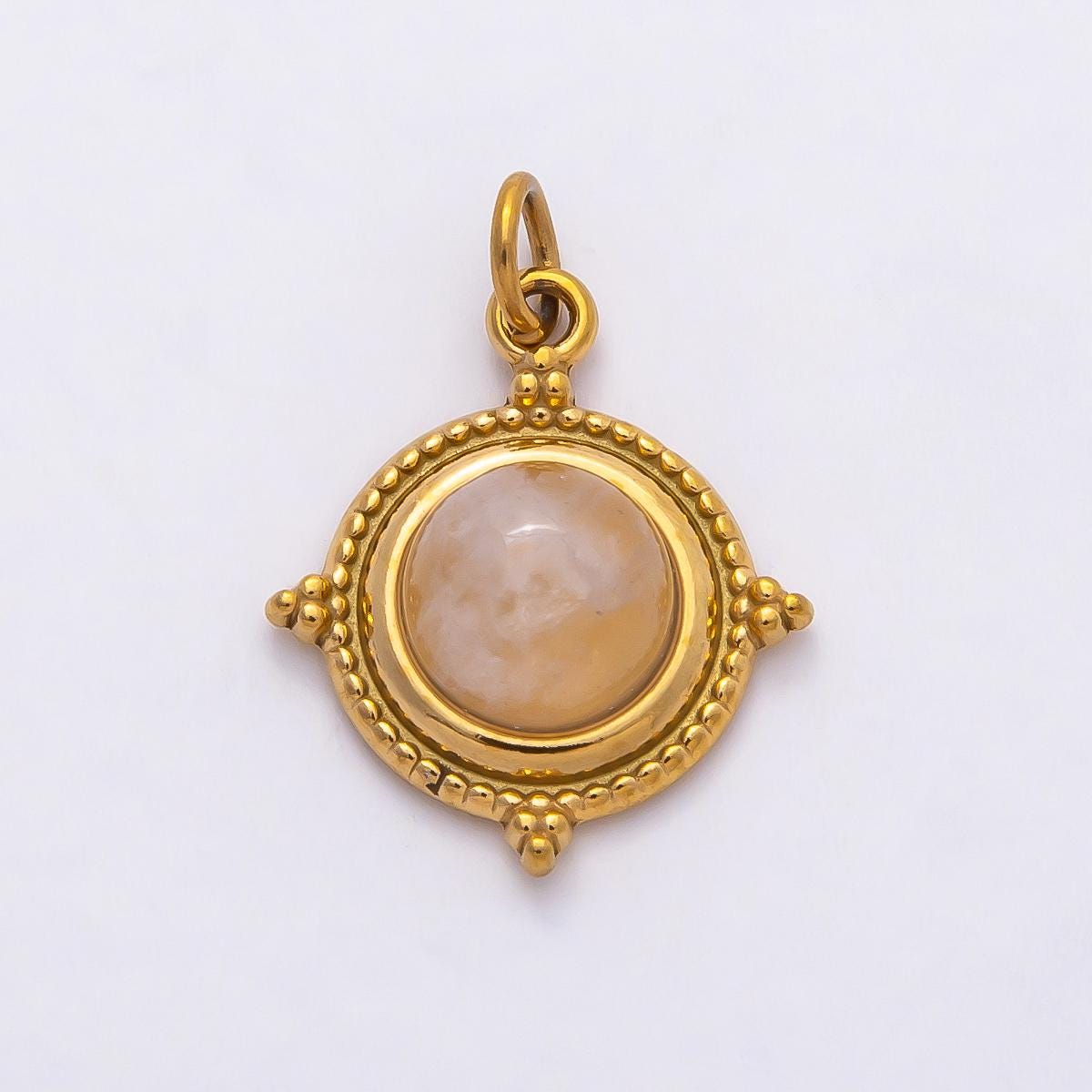 18k Stainless Steel 19mm Gold Cabochon Compass Charm with Beaded Edge Vintage Jewelry DIY Supply for custom Necklace Bracelet | CHARMS-00806
