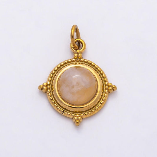 18k Stainless Steel 19mm Gold Cabochon Compass Charm with Beaded Edge Vintage Jewelry DIY Supply for custom Necklace Bracelet | CHARMS-00806