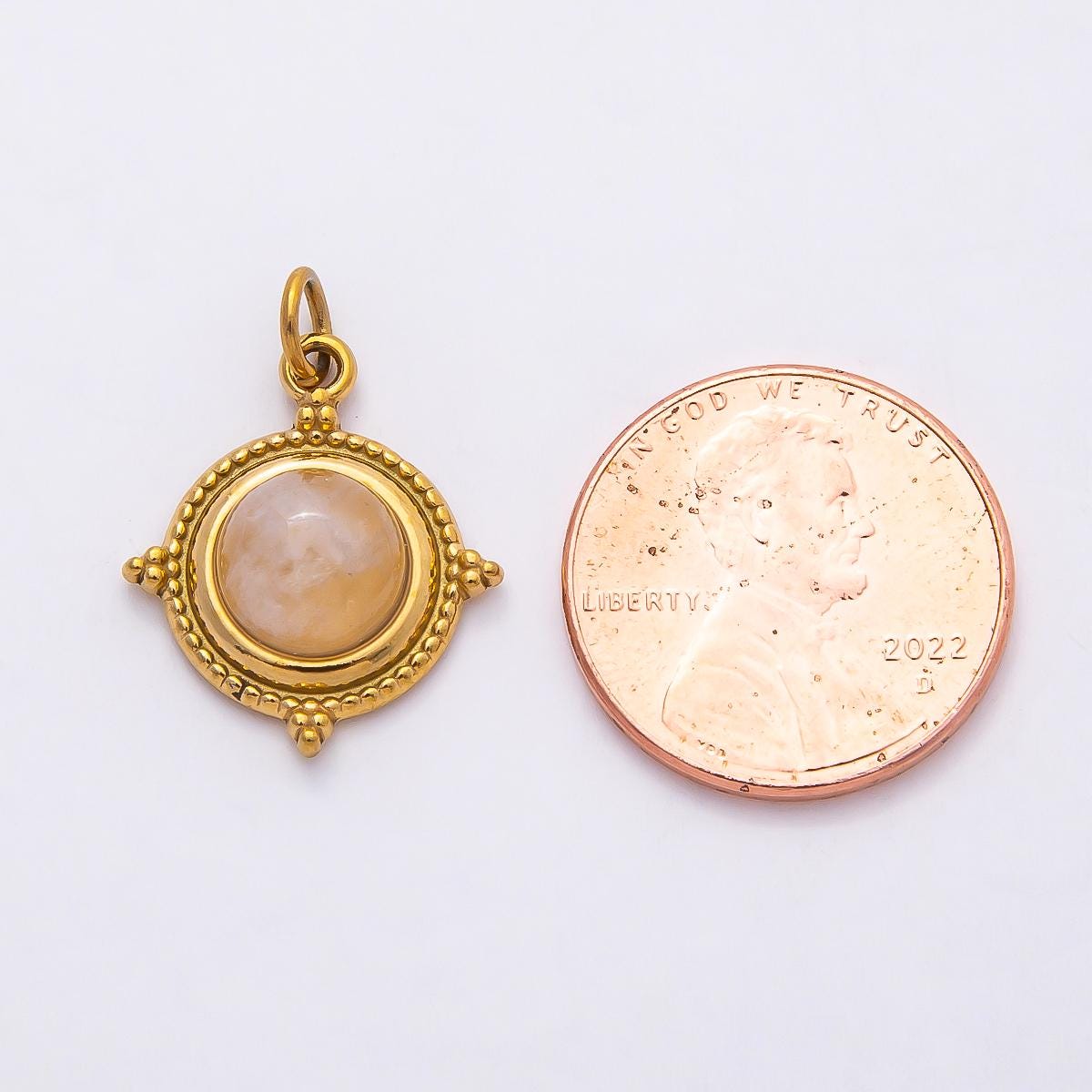 18k Stainless Steel 19mm Gold Cabochon Compass Charm with Beaded Edge Vintage Jewelry DIY Supply for custom Necklace Bracelet | CHARMS-00806