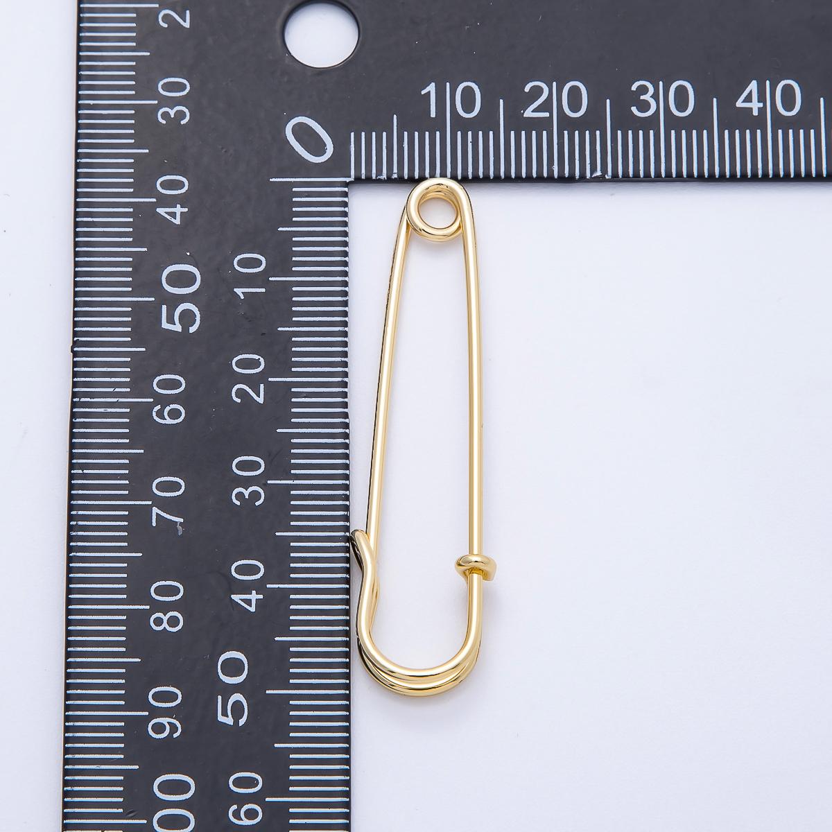 16k God Filled Long Gold Safety Pin Charm 50mm Heavy Duty Big Pins for Jacket Purse DIY Charm Holder Jewelry Making | FINDINGS-00167