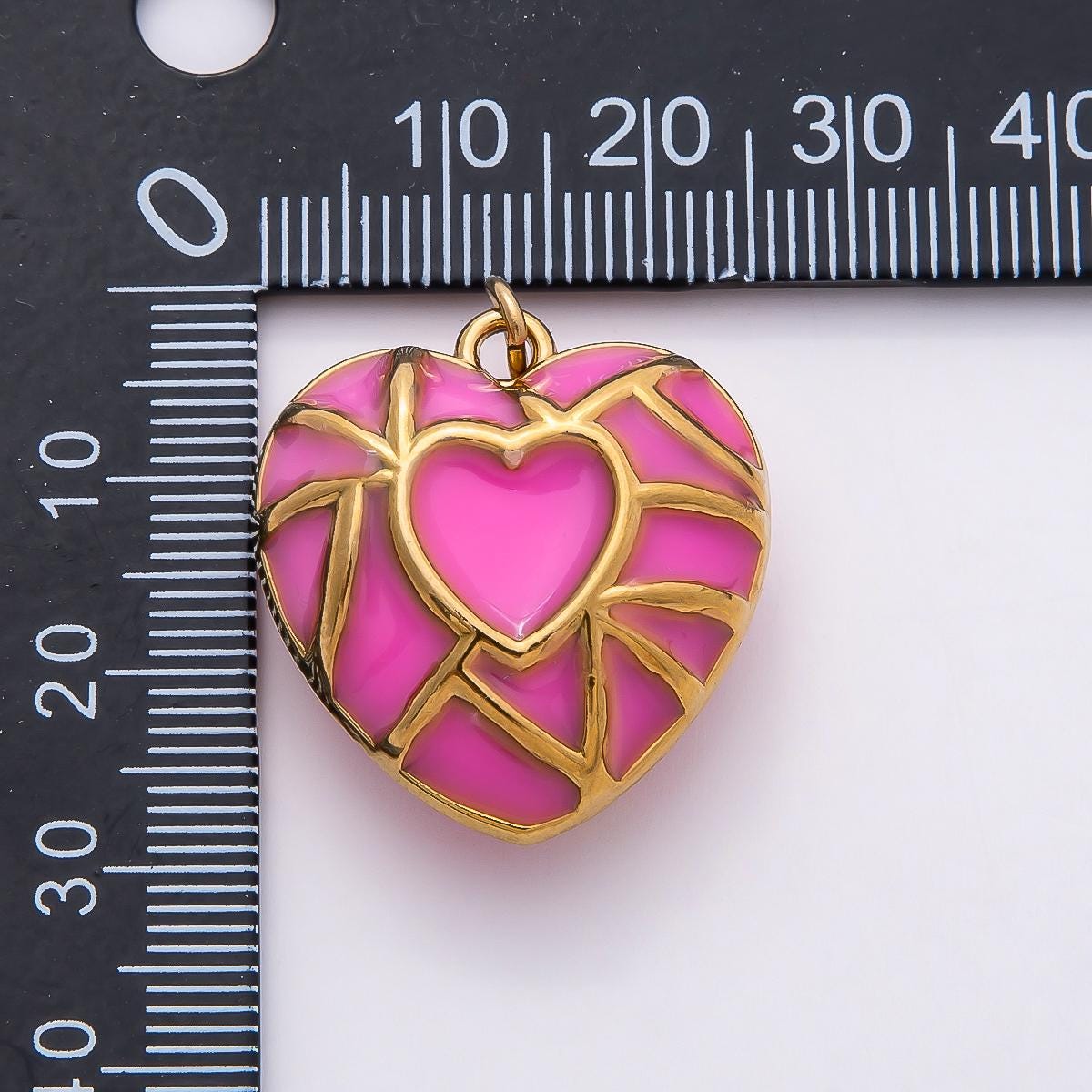 18k Stainless Steel Gold Pink Mosaic Heart Dangle Charm Whimsical Jewelry for Her DIY Supply for custom Necklace and Bracelet | CHARMS-00788