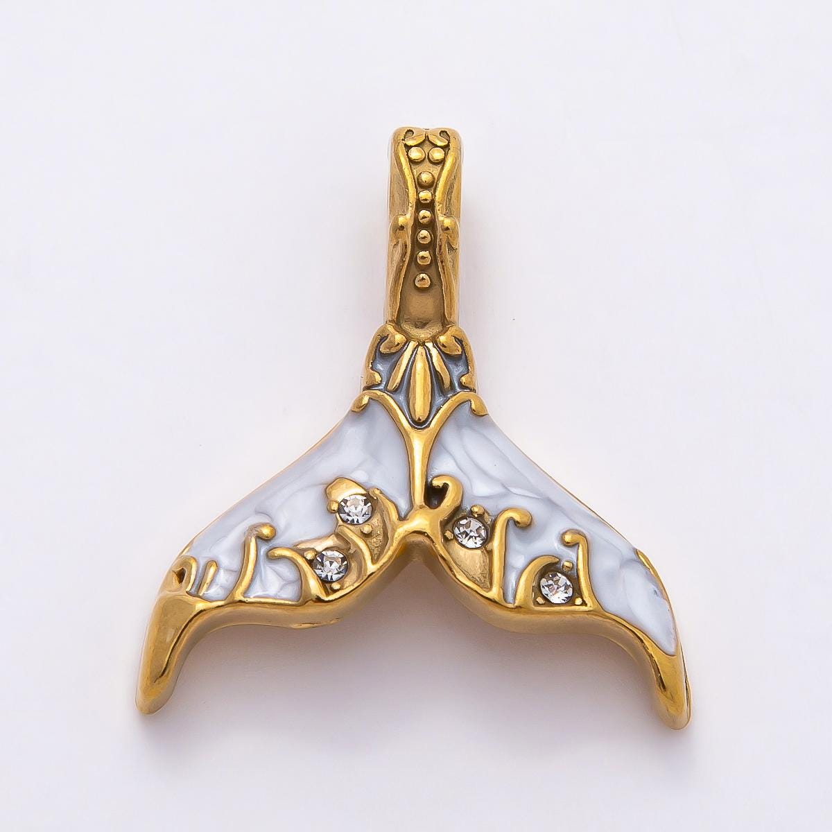 18k Stainless Steel 31mm Whale Tail Charms Mermaid Tail Pendant Ocean Animal Inspired Jewelry DIY Necklace Birthday Gift | CHARMS-00789