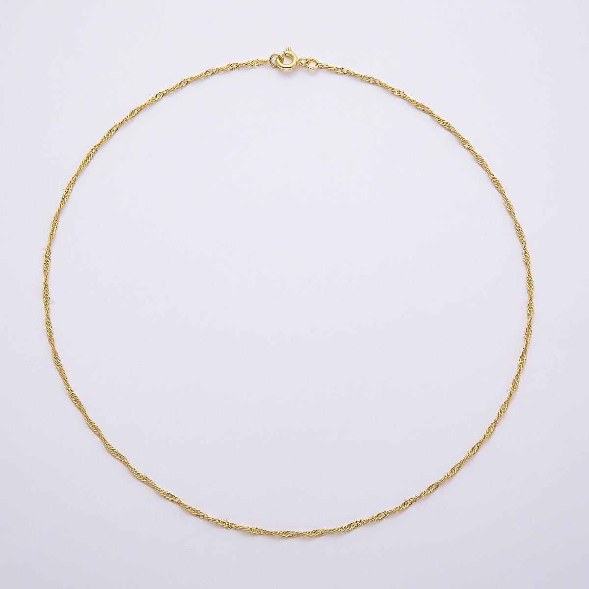 16K Gold Filled 1.5mm Singapore Twist 15.55 Inch Chain Minimalist Jewelry Supply | WA-4484
