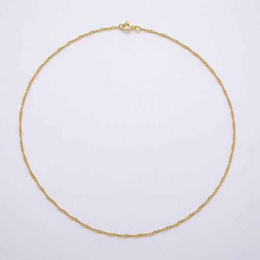 16K Gold Filled 1.5mm Singapore Twist 15.55 Inch Chain Minimalist Jewelry Supply | WA-4484