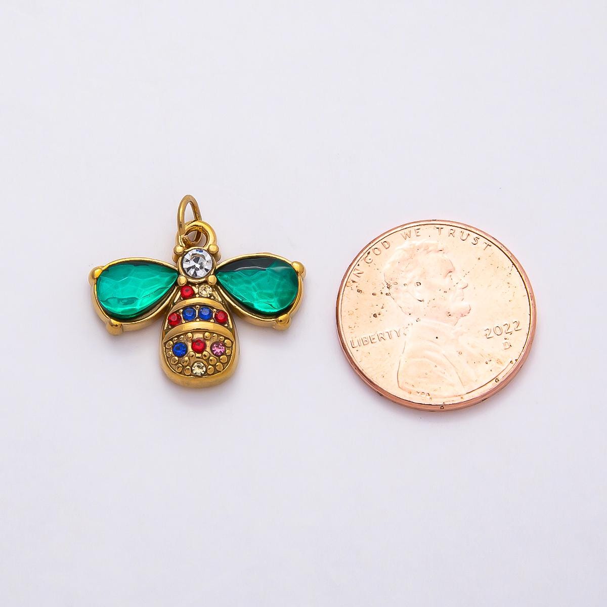 18k Stainless Steel Colorful Rhinestone Bee Charm Gold Insect with Wings Pendant Boho Jewelry Making Supply Necklace Bracelet | CHARMS-00793