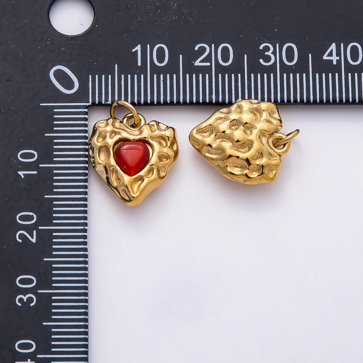 18k Stainless Steel 16mm Gold Molten Red Heart Charm Textured Hammered Puffy Love Pendant Romantic Valentine Gift DIY | CHARMS-00801