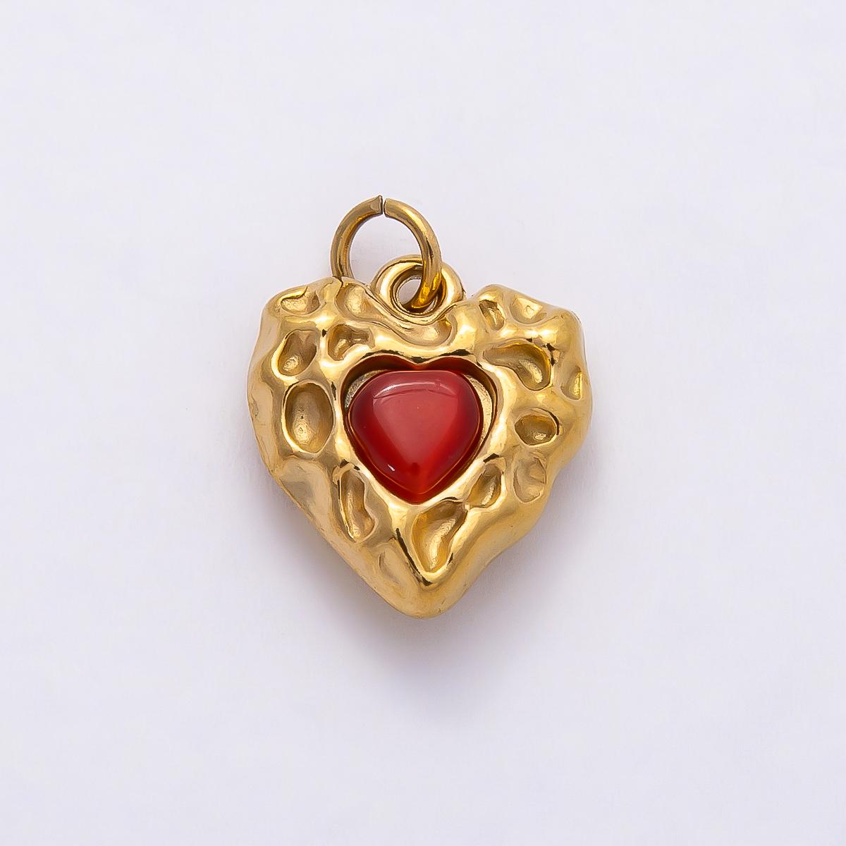 18k Stainless Steel 16mm Gold Molten Red Heart Charm Textured Hammered Puffy Love Pendant Romantic Valentine Gift DIY | CHARMS-00801