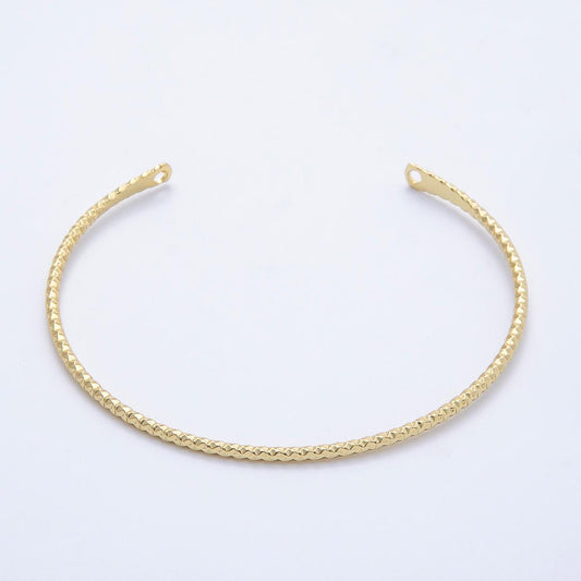 18K Gold Filled Textured Diamond Cut Half Cuff Bracelet- Half Bracelet Finding for Bangle Supply WA-4456