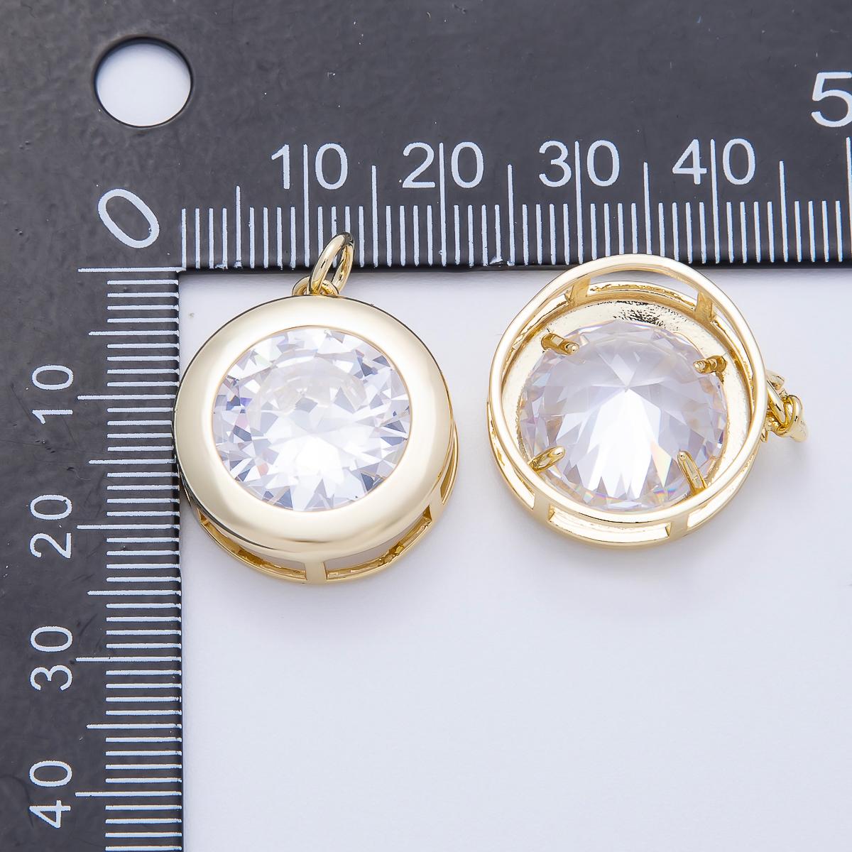 16k Gold Filled 23mm Round Solitaire Charm with Clear CZ Minimalist Dangle Wedding Jewelry for Necklaces DIY Supply | CHARMS-00658