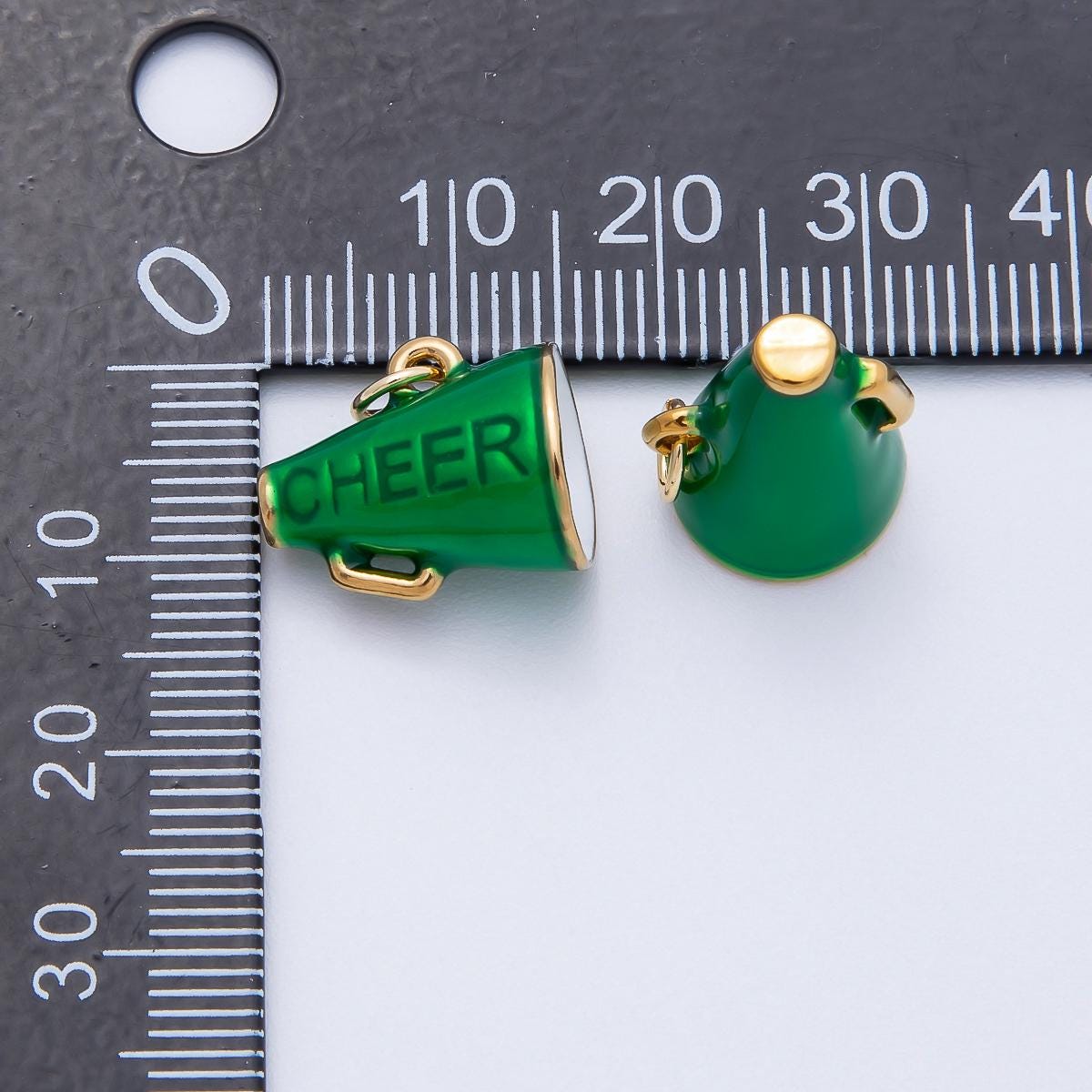 Green Mini megaphone charm PVD Gold Plated Stainless Steel cheerleader charm inspired sport dance varsity bracelet necklace CHARMS-707