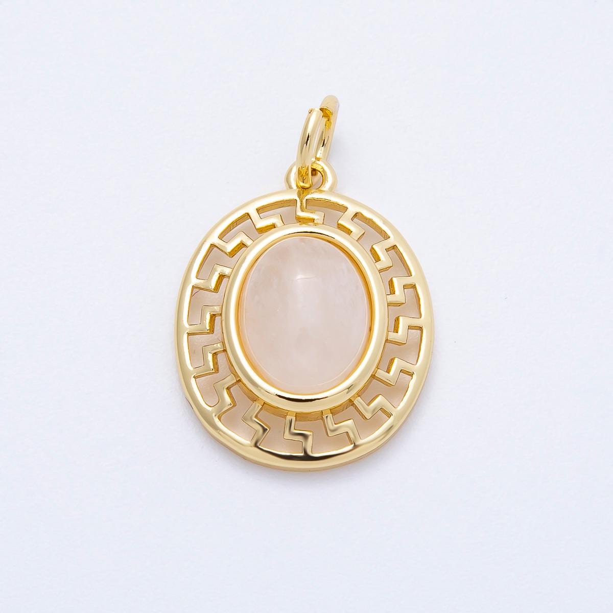 16K Gold Filled 20mm Moonstone, Red Agate Cabochon Gemstone Open Filigree Geometric Bezel Oval Charm DIY Jewelry Supply | Charms-00695