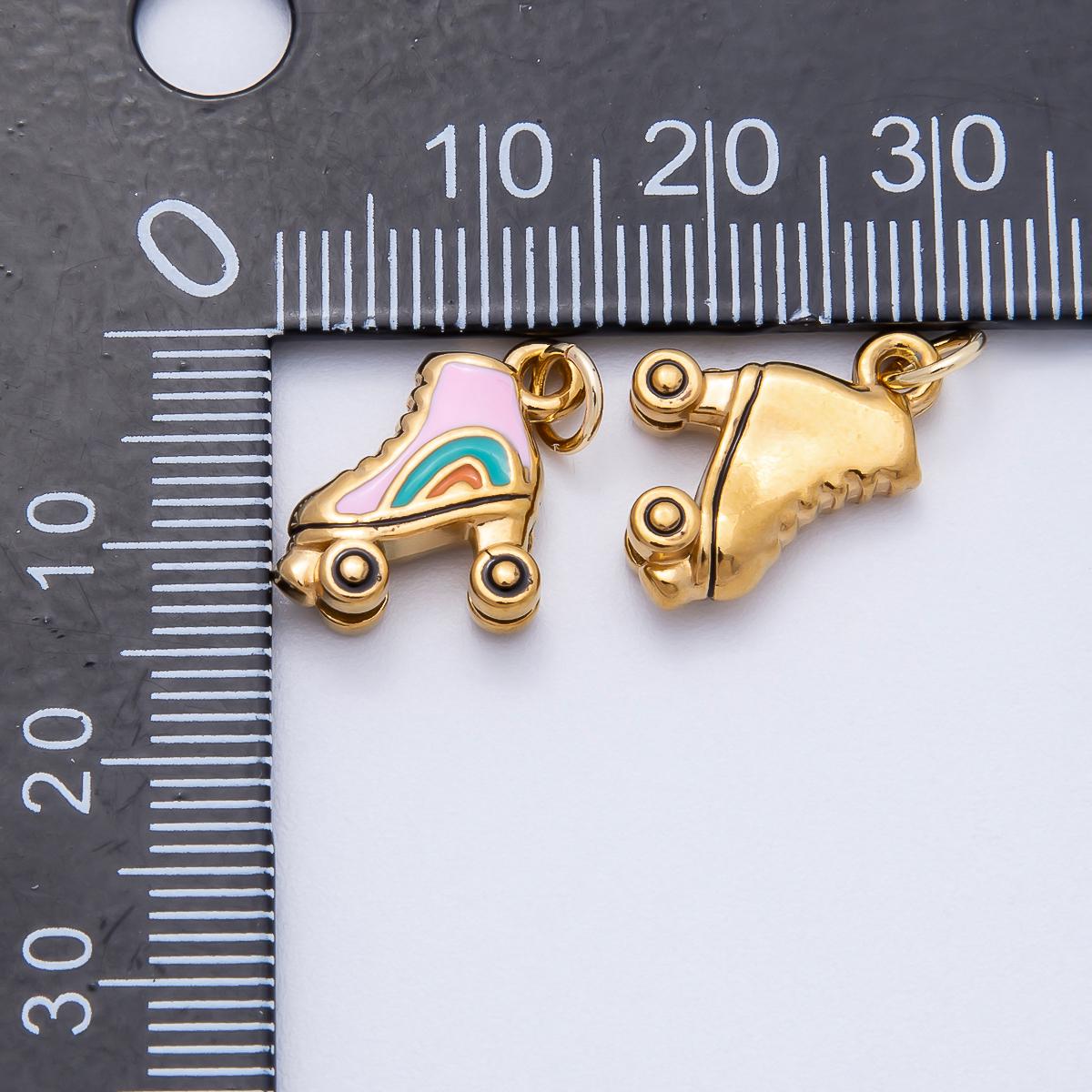 PVD Stainless Steel 14mm Colorful Roller Skates Enamel Charm Retro Rainbow Derby Pendant DIY Supply for custom Necklace | Charms-00713