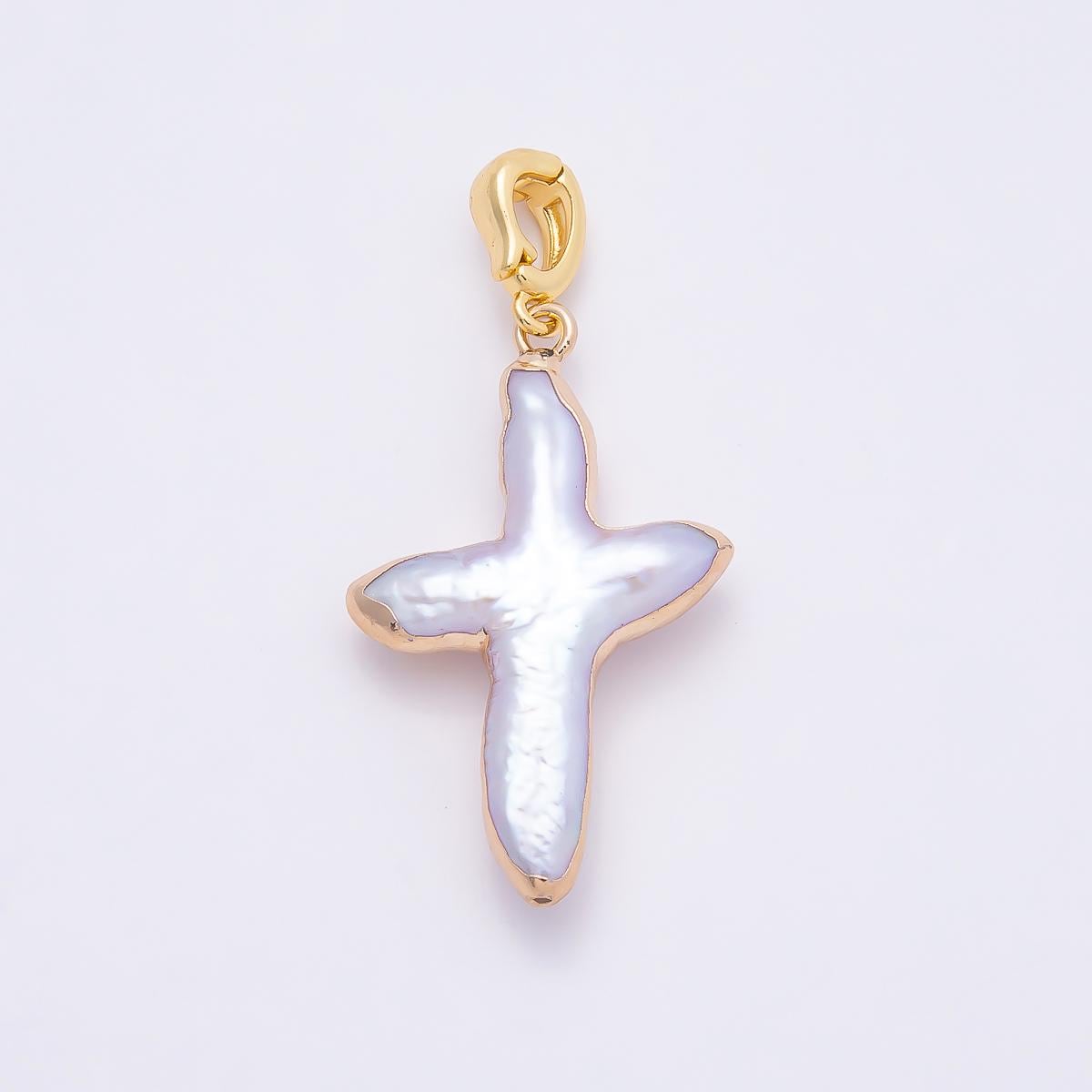 16k Rose Gold Filled Baroque Pearl Cross Pendant Freshwater Crucifix Charm DIY Necklace Making Faith Jewelry Gift for Her | CHARMS-00810