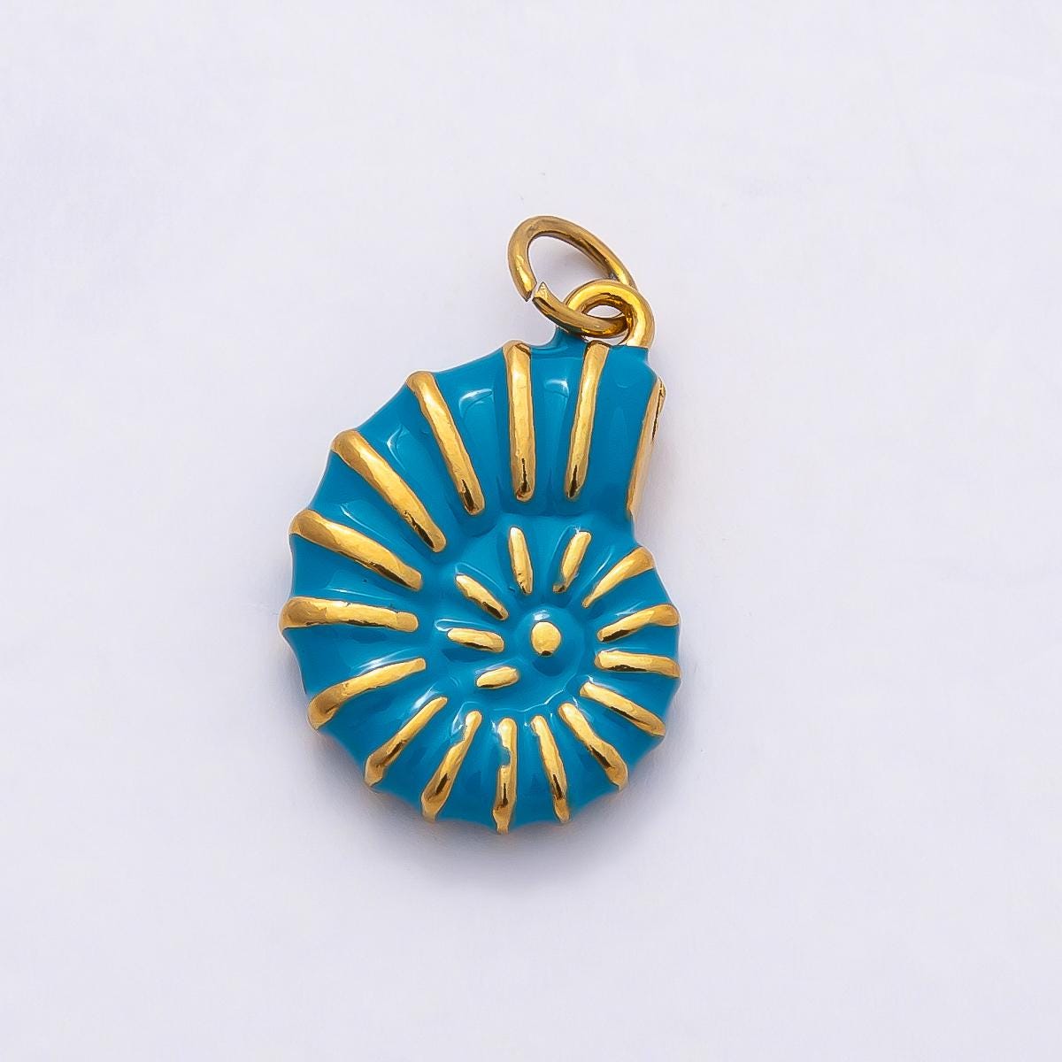18k Stainless Steel 19mm Gold Enamel Seashell Charm Pink and Blue Spiral Pendant for DIY Ocean Charm Bracelet Beach Gift | CHARMS-00798