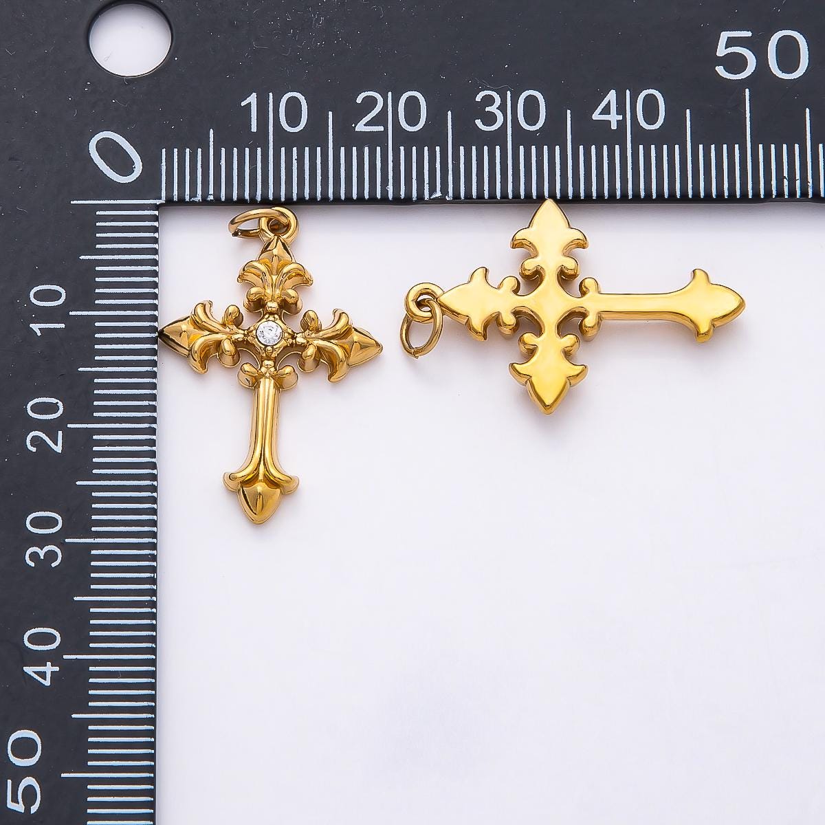 18k Stainless Steel 28mm Gothic Cross Charm Pendant Vintage Medieval Crucifix with CZ Crystal DIY Necklace | CHARMS-00807