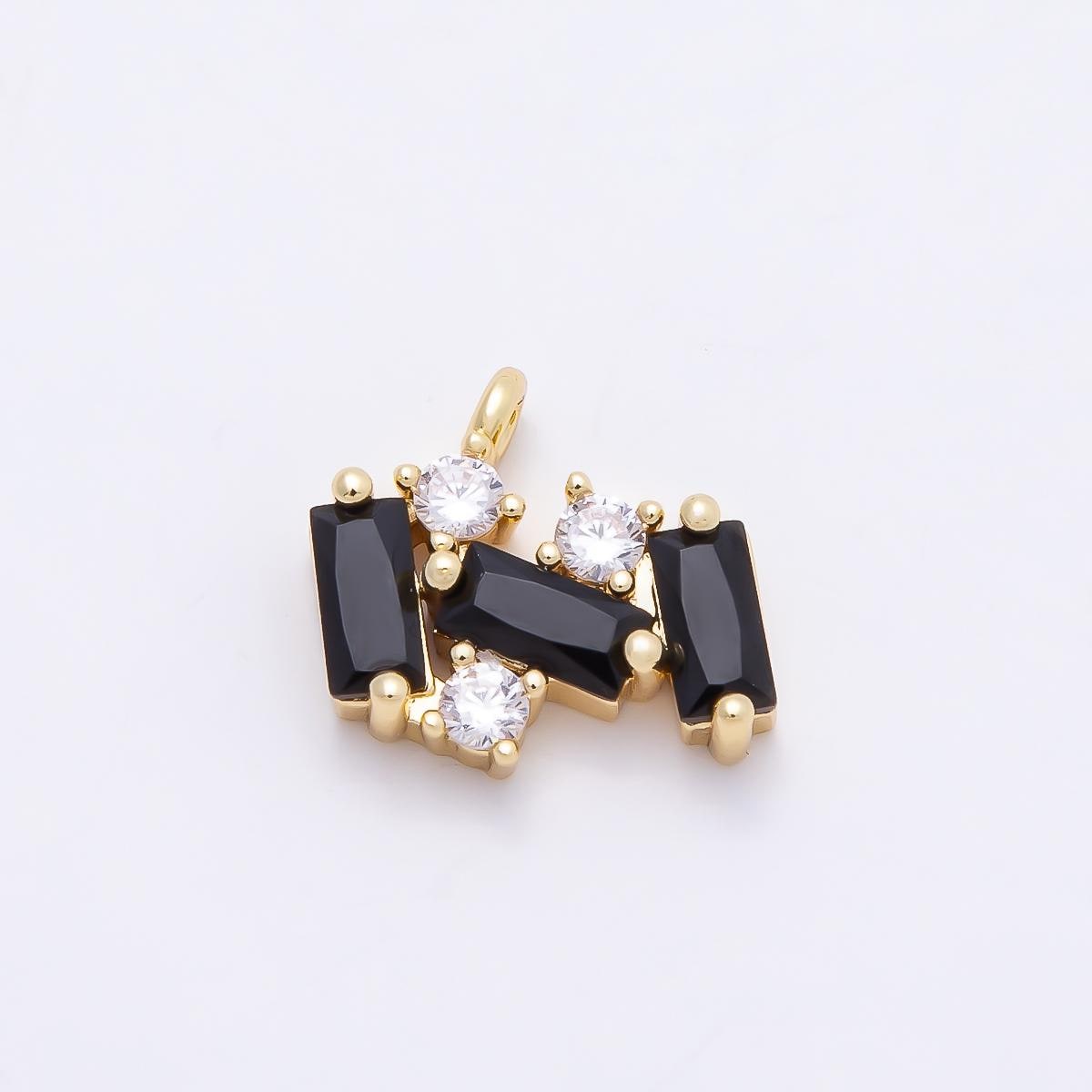 16k Gold Filled Black Baguette Charm 13mm Crystal Cluster CZ Pendant for DIY Necklace Making Dainty Jewelry Gift for Her | CHARMS-00811