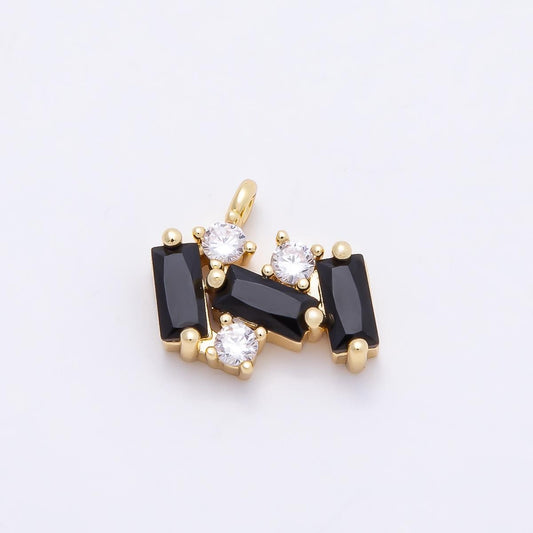 16k Gold Filled Black Baguette Charm 13mm Crystal Cluster CZ Pendant for DIY Necklace Making Dainty Jewelry Gift for Her | CHARMS-00811