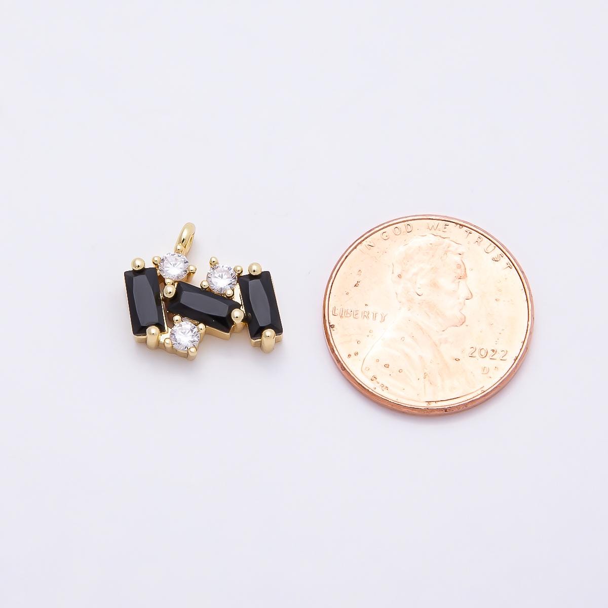 16k Gold Filled Black Baguette Charm 13mm Crystal Cluster CZ Pendant for DIY Necklace Making Dainty Jewelry Gift for Her | CHARMS-00811