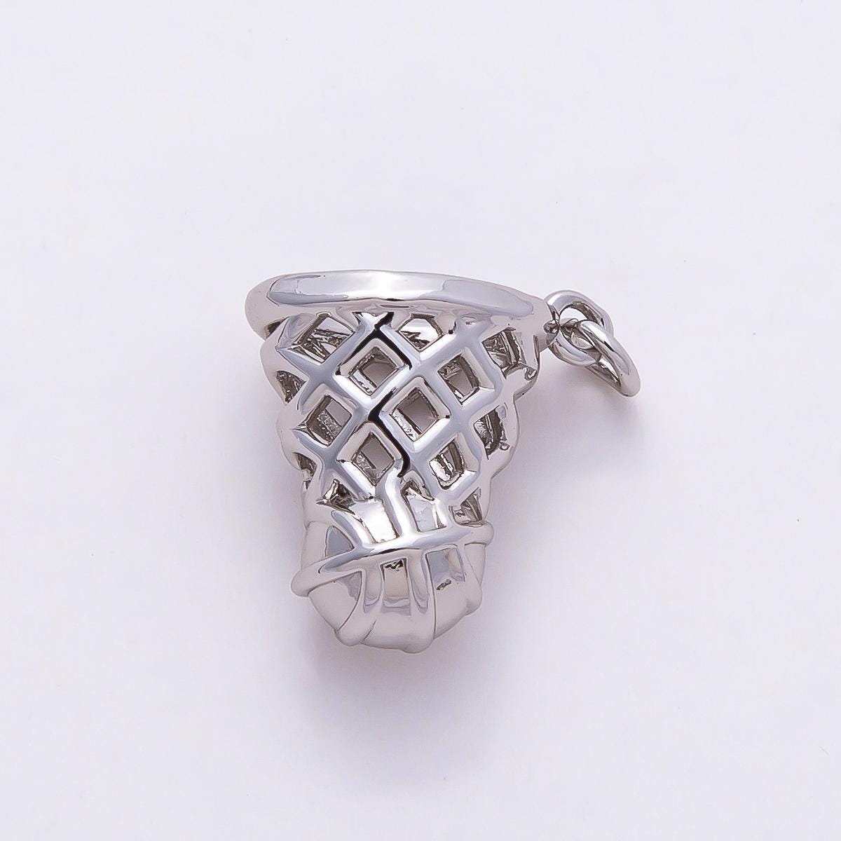 Silver 14mm Basketball Hoop Pendant Sport Net with Ball for DIY Necklace Bracelet Charm Add On DIY Jewelry Making Supply | CHARMS-00812