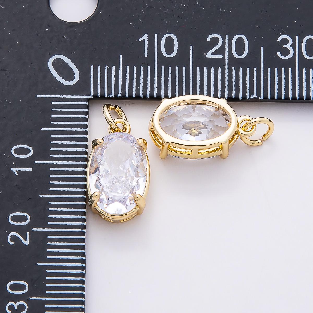 16k Gold Filled 15mm Elegant Oval Zirconia Charm Clear Crystal Pendant for DIY Necklace and Bracelet Bridal Jewelry Gift Her | CHARMS-00817