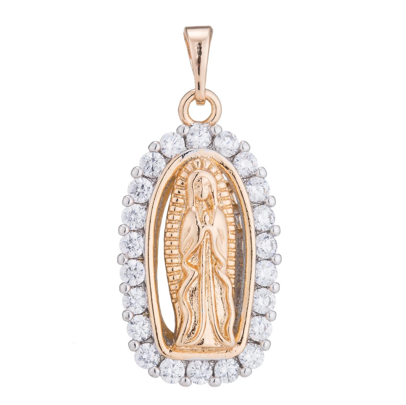 Holy Mary Gold Filled Pendant Mother Mary Vintage Lady Guadalupe Design Pendant Cubic Zircon Pendant Religious Jewelry for Necklace H-184