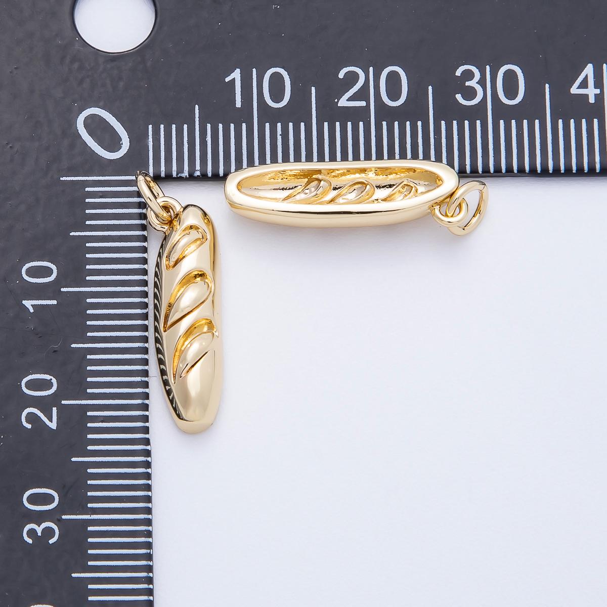 Gold Baguette Charm Pendant, 18K Gold Filled French Bread Jewelry Component CHARMS-717