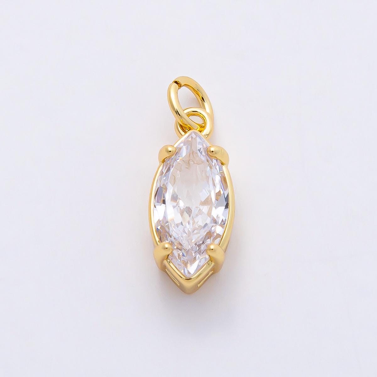 16k Gold Filled 15mm Marquise Zirconia Charm Clear Crystal Eye Pendant for DIY Necklace Earrings Bridal Jewelry Making Supply | CHARMS-00819