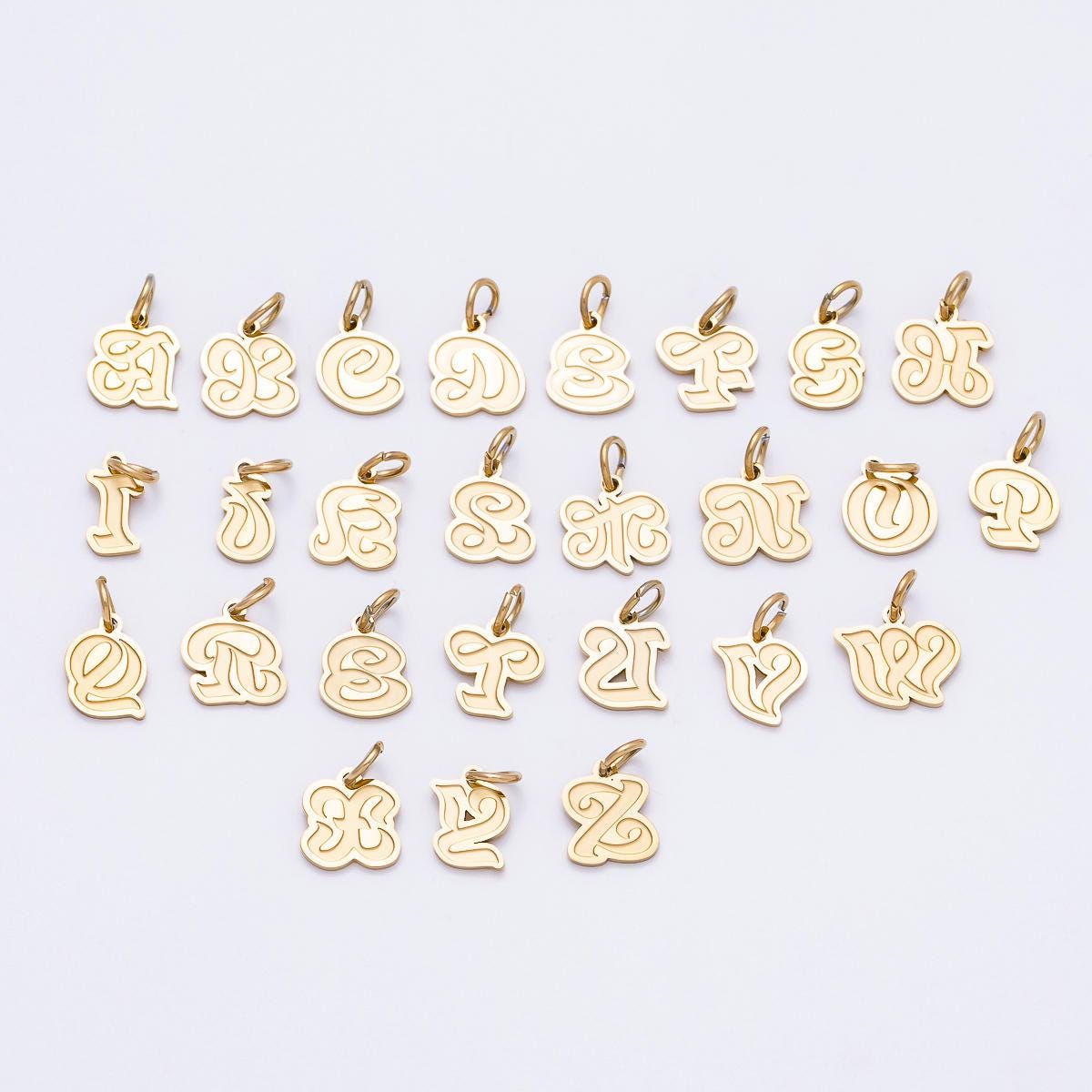 PVD Gold Plated Letter Charm Gold Cursive Alphabet Charm Initial Letter Pendant Personalized Jewelry Stainless Steel Tarnish Free CHARMS-720