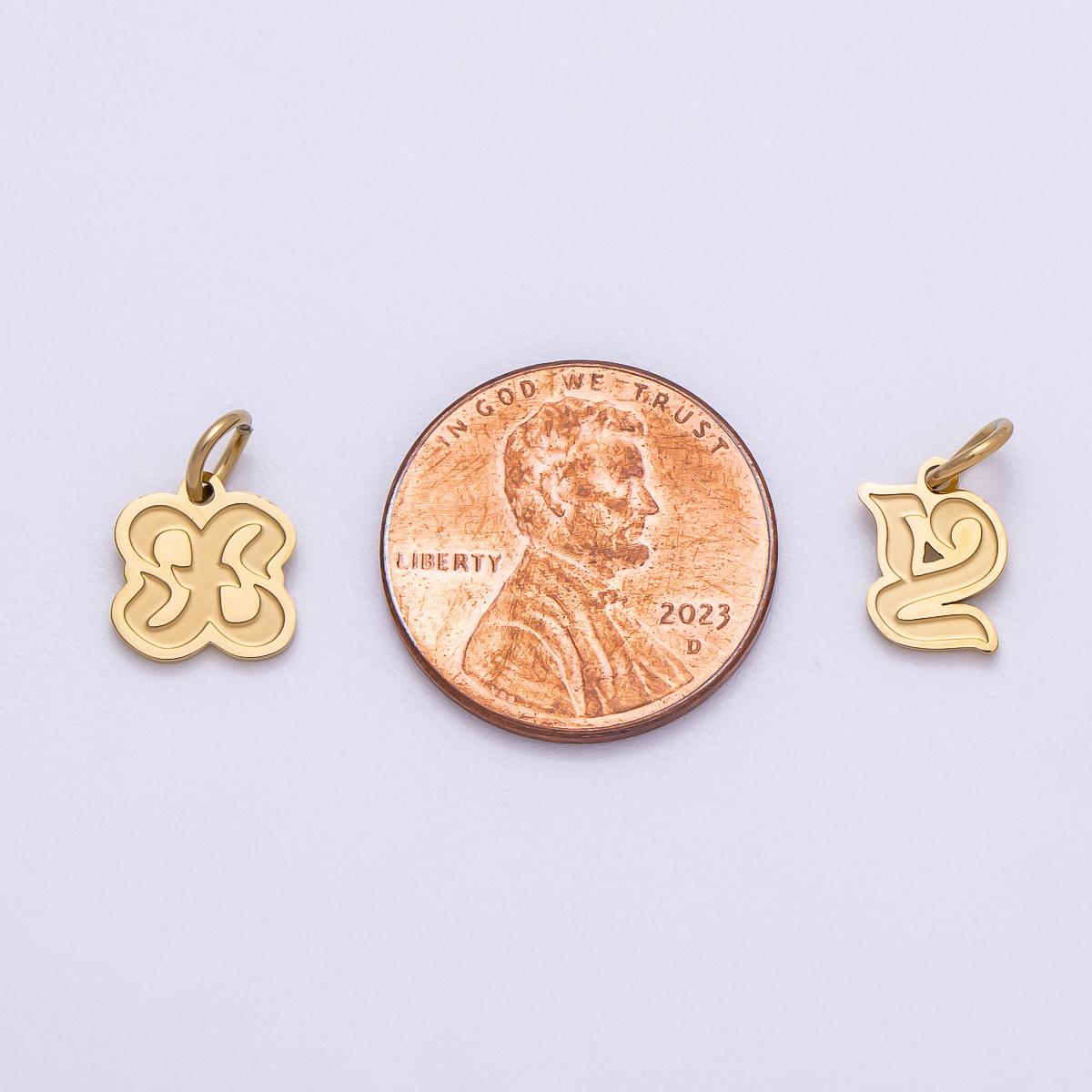 PVD Gold Plated Letter Charm Gold Cursive Alphabet Charm Initial Letter Pendant Personalized Jewelry Stainless Steel Tarnish Free CHARMS-720