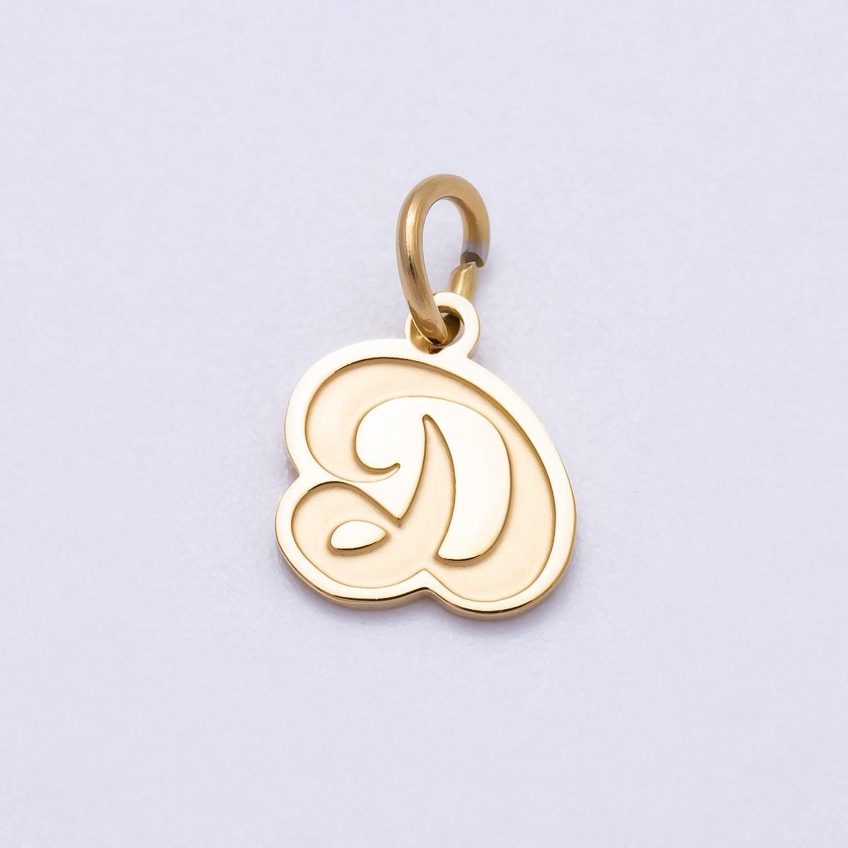 PVD Gold Plated Letter Charm Gold Cursive Alphabet Charm Initial Letter Pendant Personalized Jewelry Stainless Steel Tarnish Free CHARMS-720