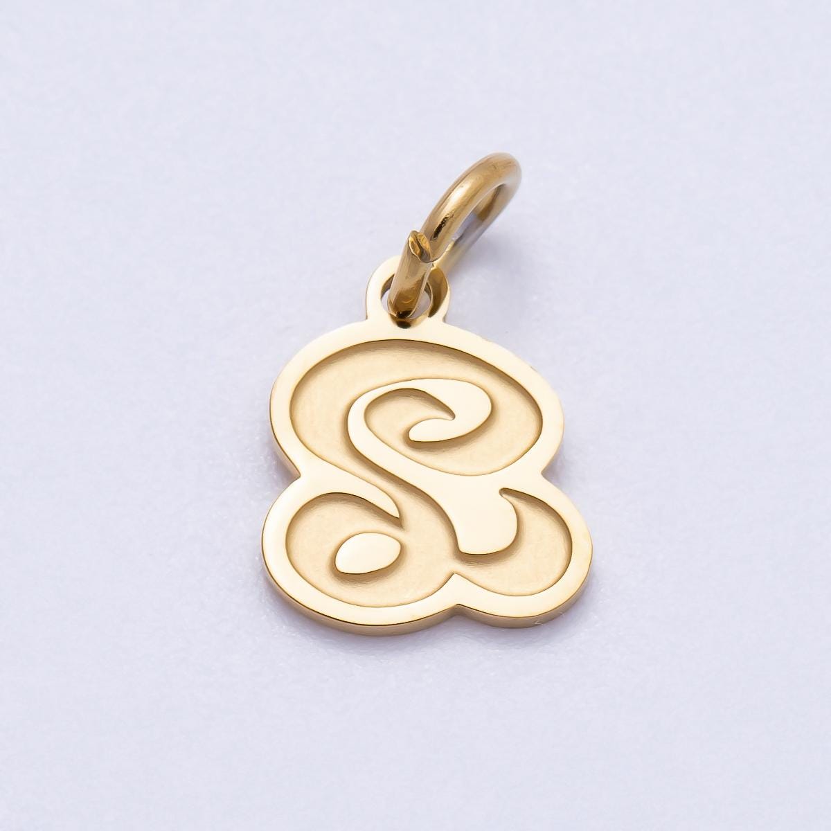 PVD Gold Plated Letter Charm Gold Cursive Alphabet Charm Initial Letter Pendant Personalized Jewelry Stainless Steel Tarnish Free CHARMS-720
