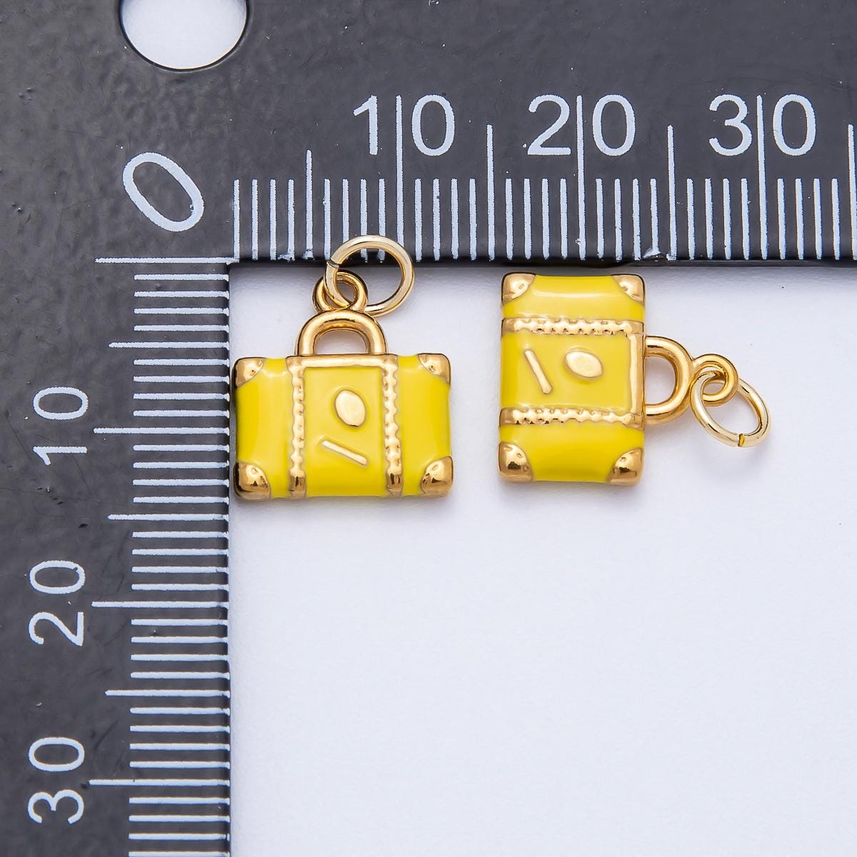 18k Stainless Steel Suitcase Charm Enamel Luggage Pendant for Travel Vacation Briefcase DIY Supply for Necklace or Bracelet | CHARMS-00700
