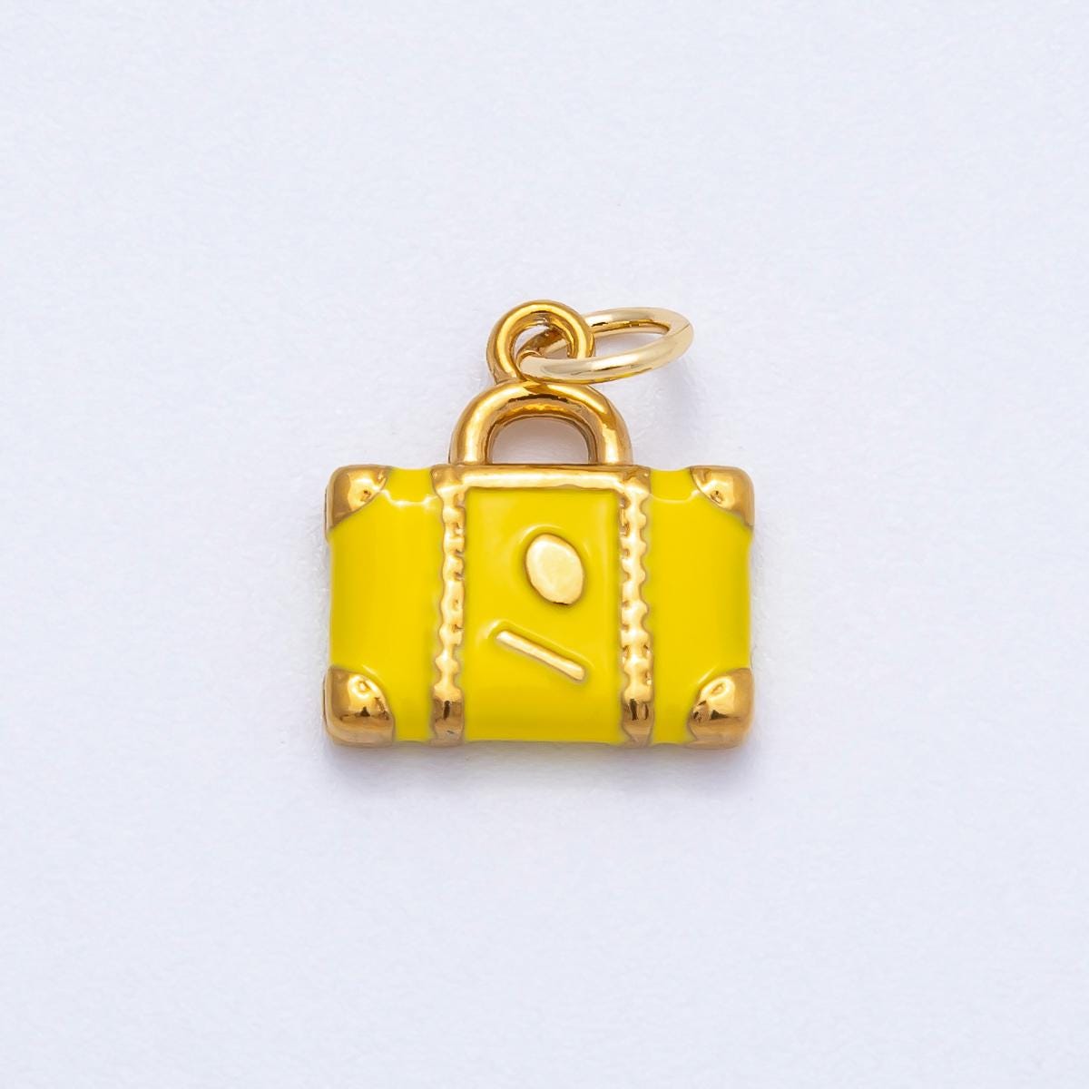 18k Stainless Steel Suitcase Charm Enamel Luggage Pendant for Travel Vacation Briefcase DIY Supply for Necklace or Bracelet | CHARMS-00700