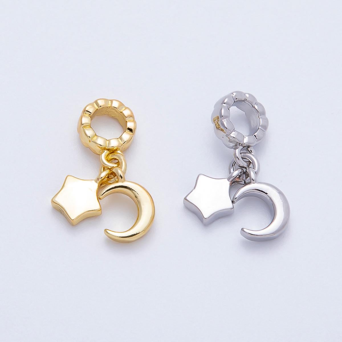 18k gold filled Celestial charm Moon Star theme rondelle bail drop pendant bracelet | CHARMS-718