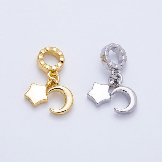 18k gold filled Celestial charm Moon Star theme rondelle bail drop pendant bracelet | CHARMS-718