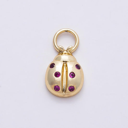 Mini 18K Gold Filled Ladybug Necklace Charm with Fuchsia CZ Stone Bug Insect Animal Charm Jewelry Inspired Charms-747
