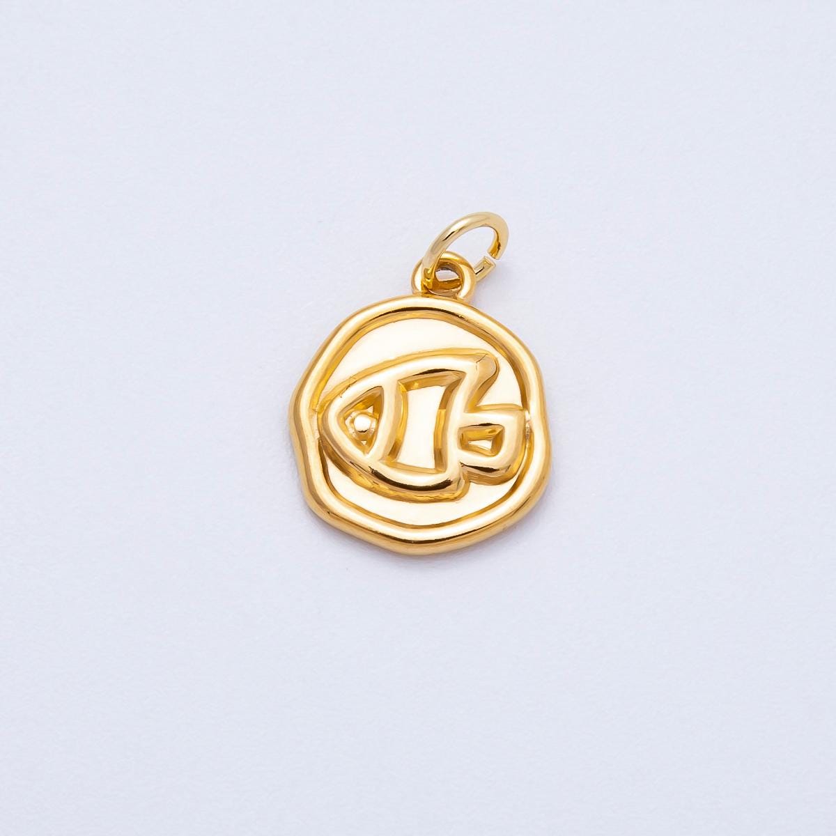 18k Stainless Steel 16mm Gold and Silver Fish Wax Seal Charm Marine Coin Pendant DIY Ocean Jewelry Supply for custom necklace | CHARMS-00702