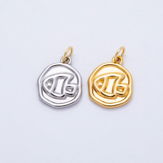 18k Stainless Steel 16mm Gold and Silver Fish Wax Seal Charm Marine Coin Pendant DIY Ocean Jewelry Supply for custom necklace | CHARMS-00702